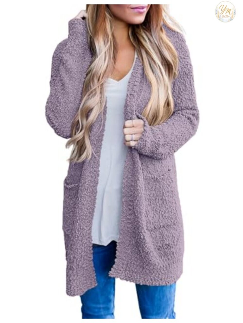 Chunky Oversized Cardigan Sweater Fleece Knit V-Neck Long Sleeve Pocket